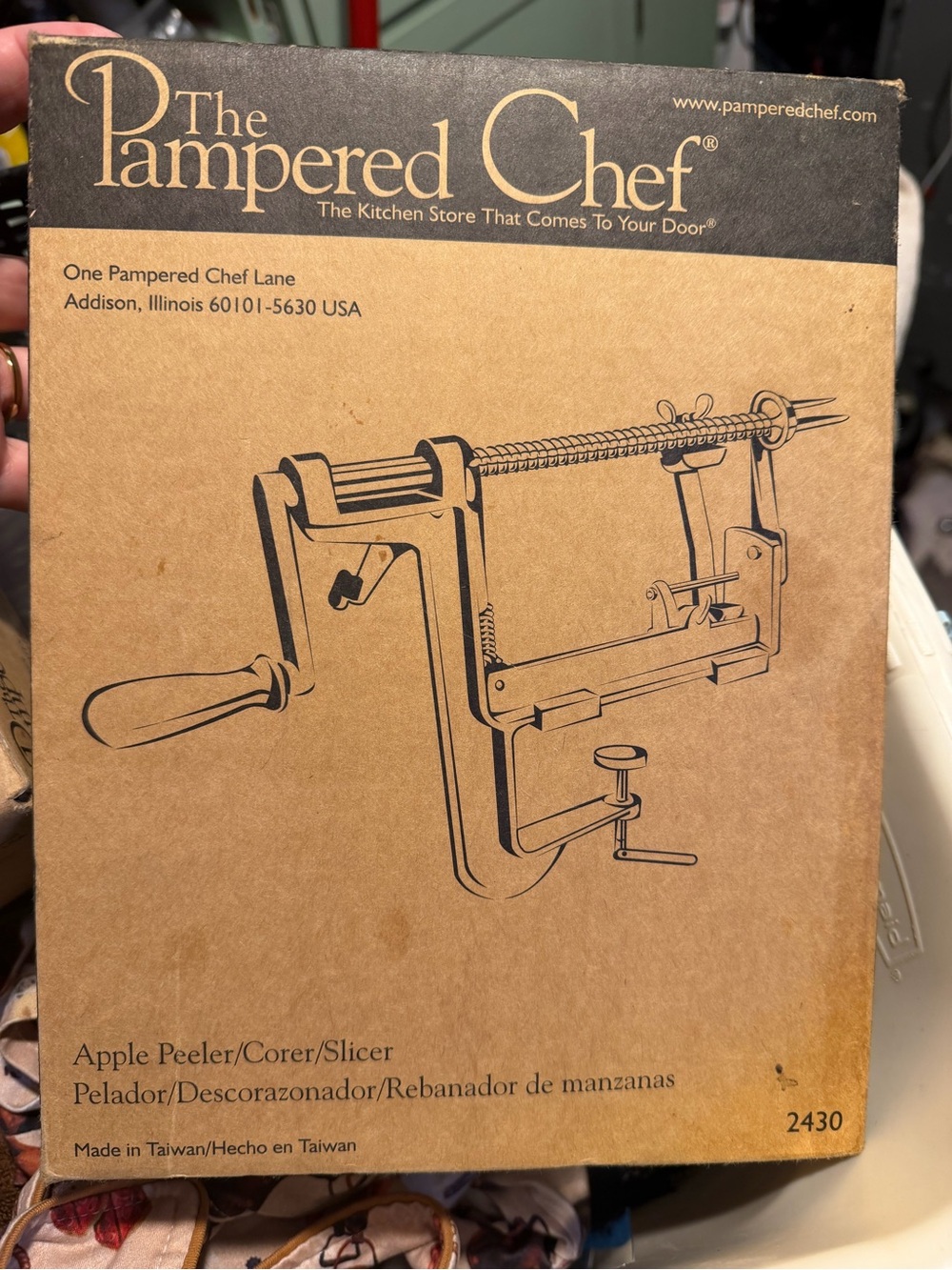 The Pampered Chef Brown Kraft Apple Peeler/Corer/Slicer Packaging